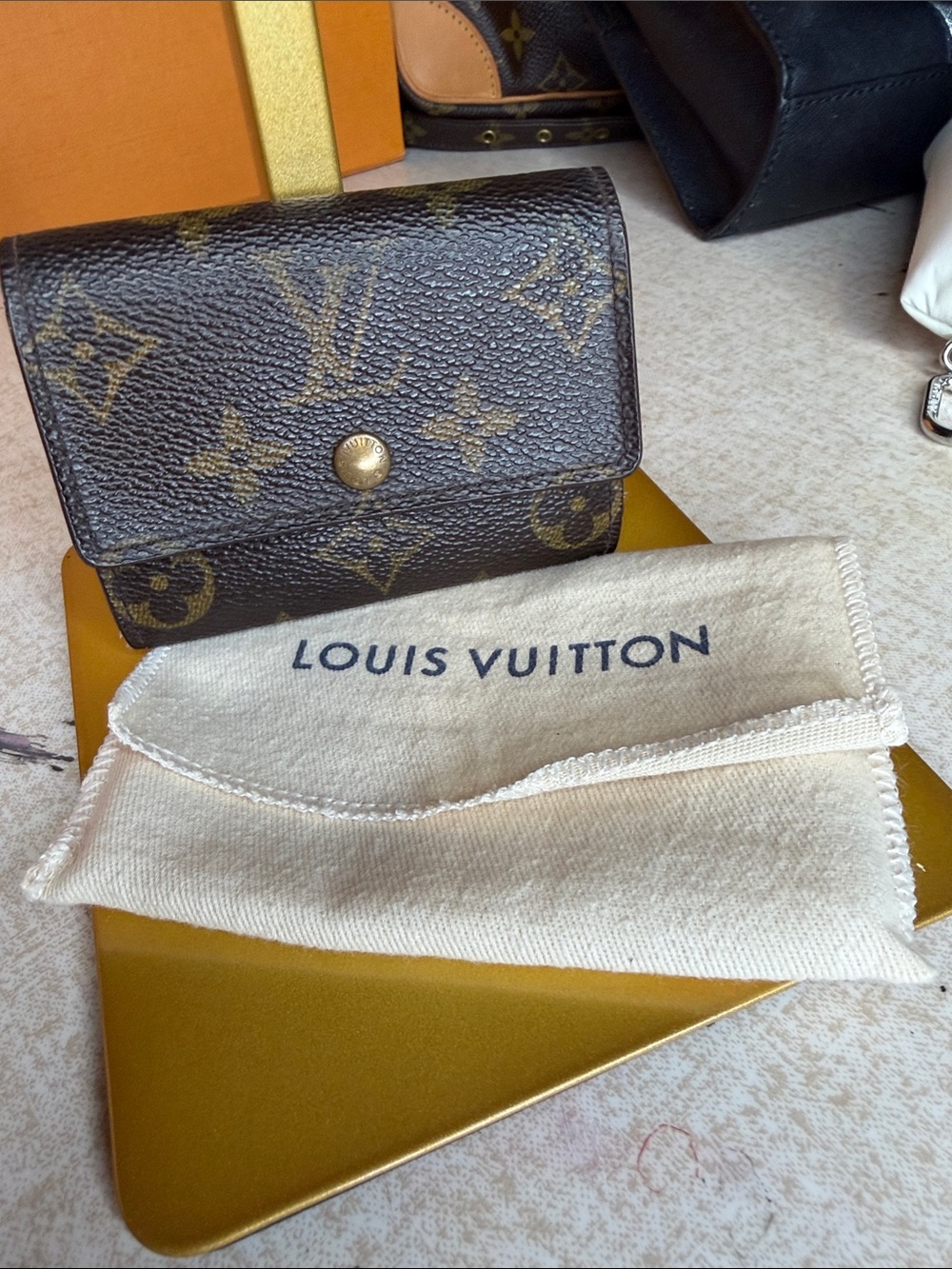 Louis Vuitton Monogram Snap Card & Key Pouch in Brown and Gold